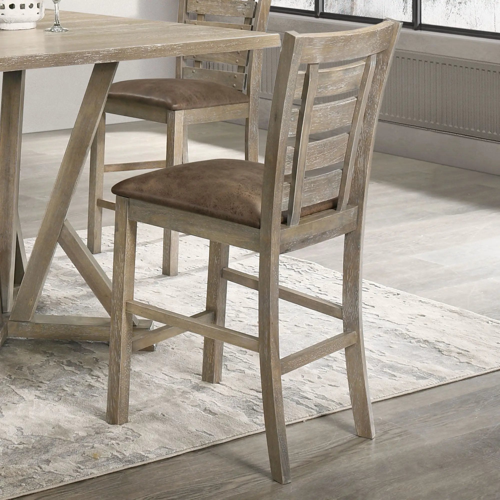 Dining Counter Height Chairs Modern Farmhouse Rustic Look Distressed Design Ladderback Solid Wood (Set of 2) - Grayish Brown by Unique Piece Furniture