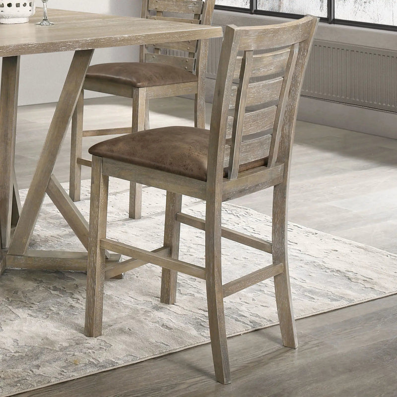 Dining Counter Height Chairs Modern Farmhouse Rustic Look Distressed Design Ladderback Solid Wood (Set of 2) - Grayish Brown by Unique Piece Furniture