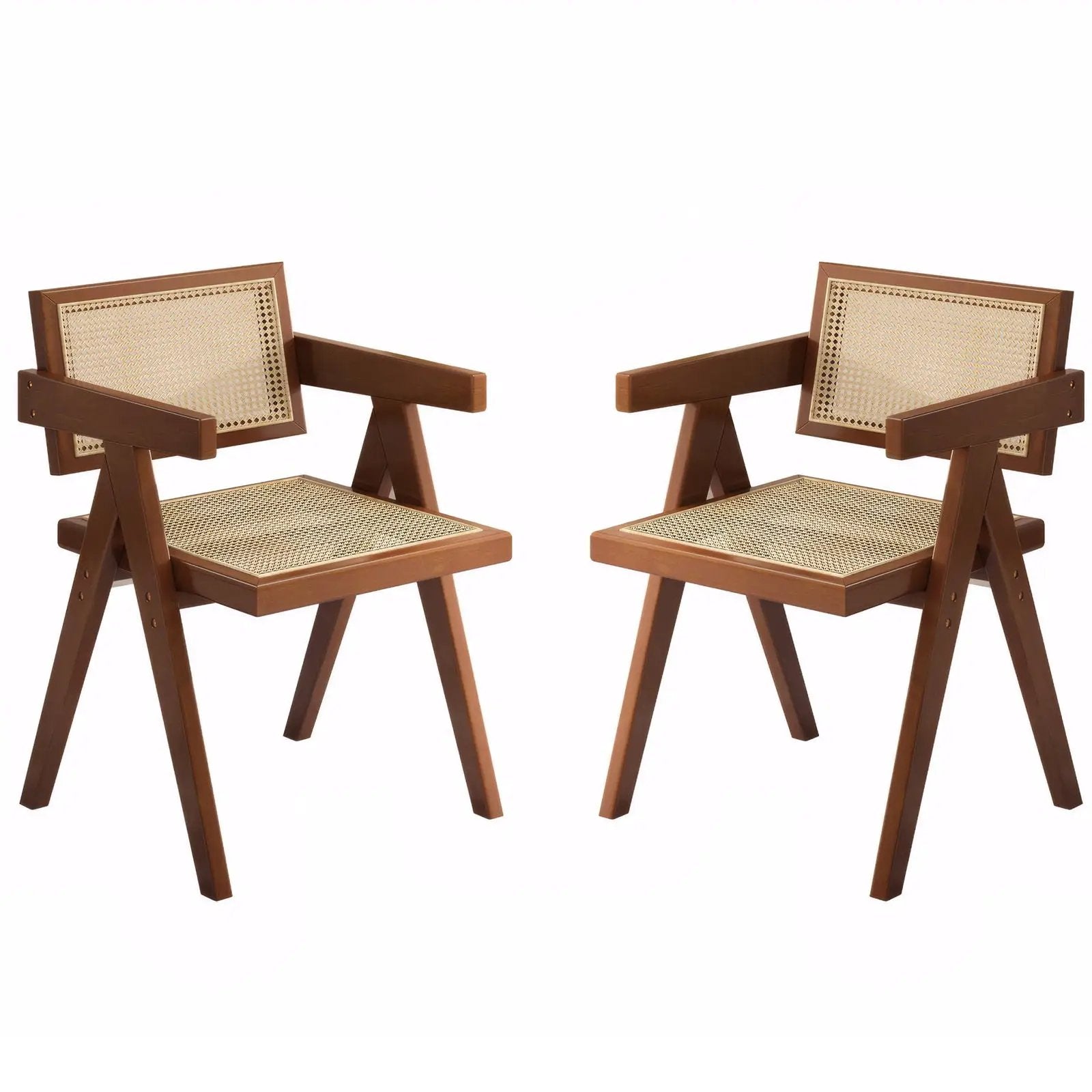 Modern Mid Century Dining Chairs (Set of 2), Rattan Accent Chairs, Comfy Armchairs, Outdoor Wood Chairs With Armrest - Walnut by Unique Piece Furniture