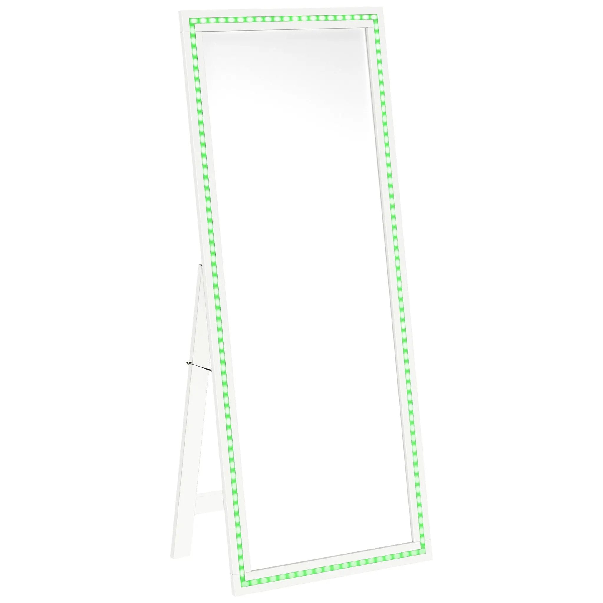 Windrose 28 x 67 Inch Tempered LED Standing Mirror White by Unique Piece Furniture