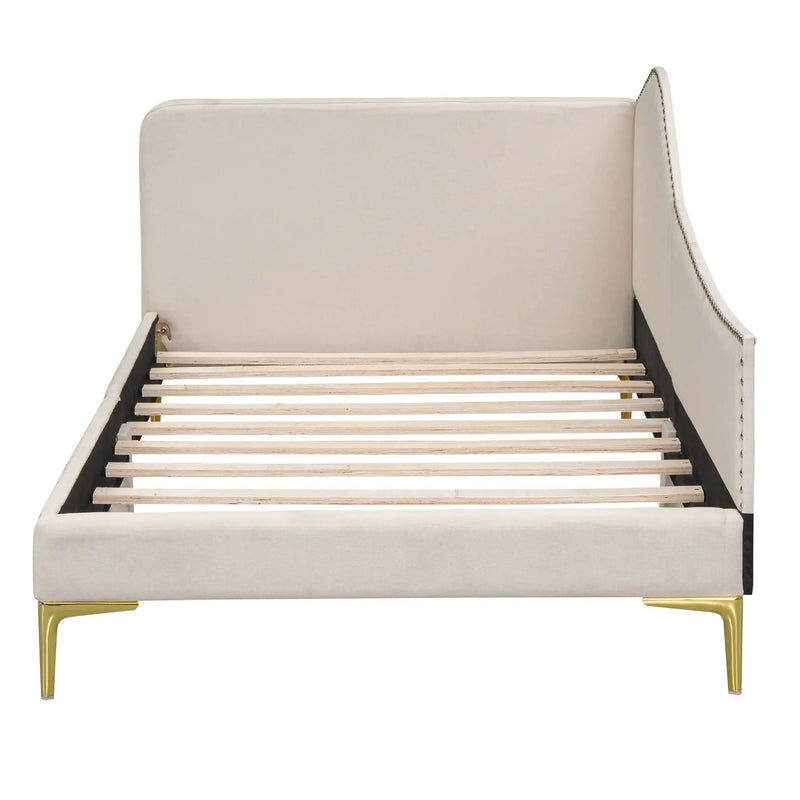 Upholstered Daybed With Headboard And Armrest, Support Legs by HouseOfZazla