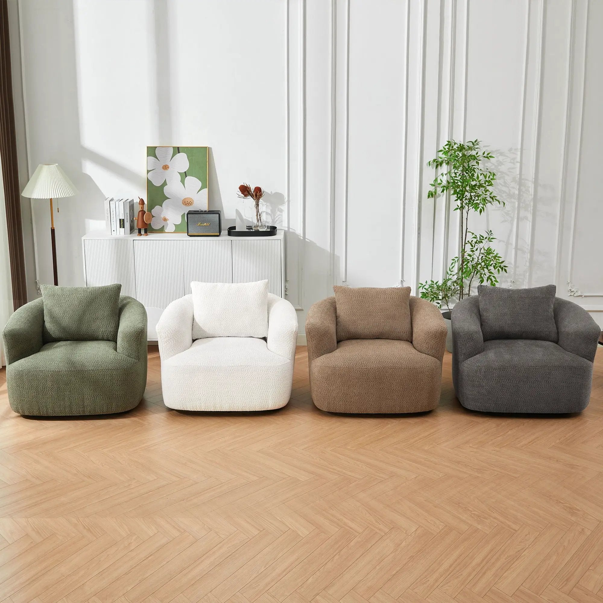 360° Swivel Barrel Sofa Chair With Throw Pillow, Upholstered Accent Chair by HouseOfZazla