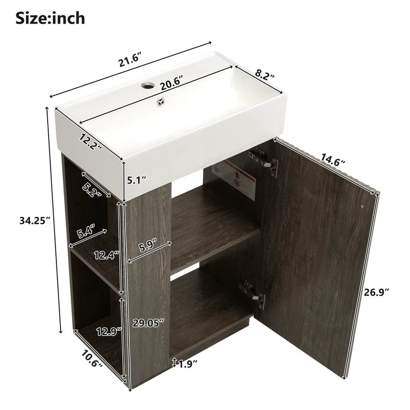 Bathroom Vanity With Sink, Freestanding Wood Grain Cabinet With Storage by HouseOfZazla