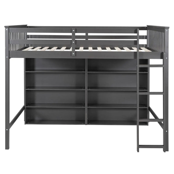 Loft Bed With 8 Open Storage Shelves And Built In Ladder