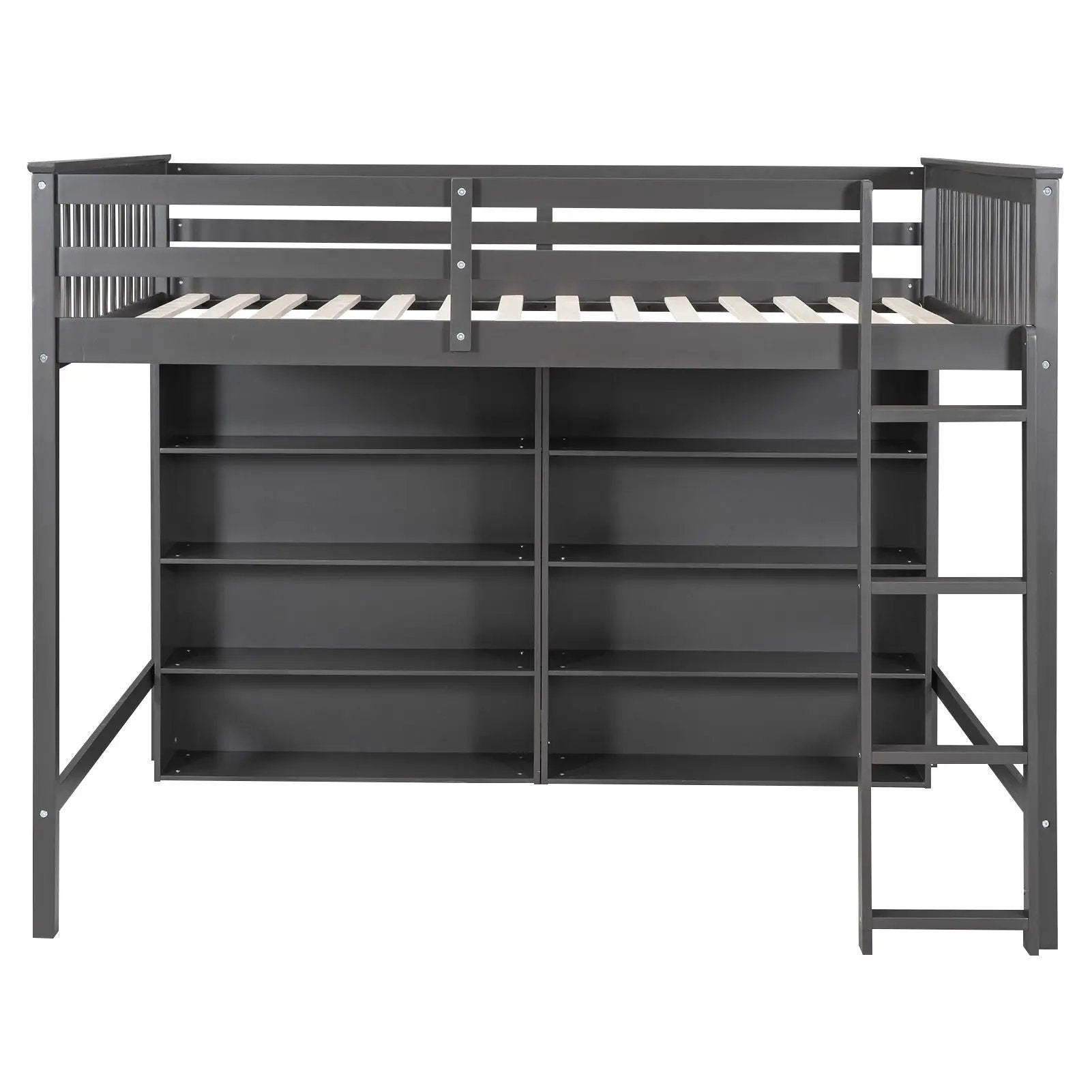 Loft Bed With 8 Open Storage Shelves And Built In Ladder