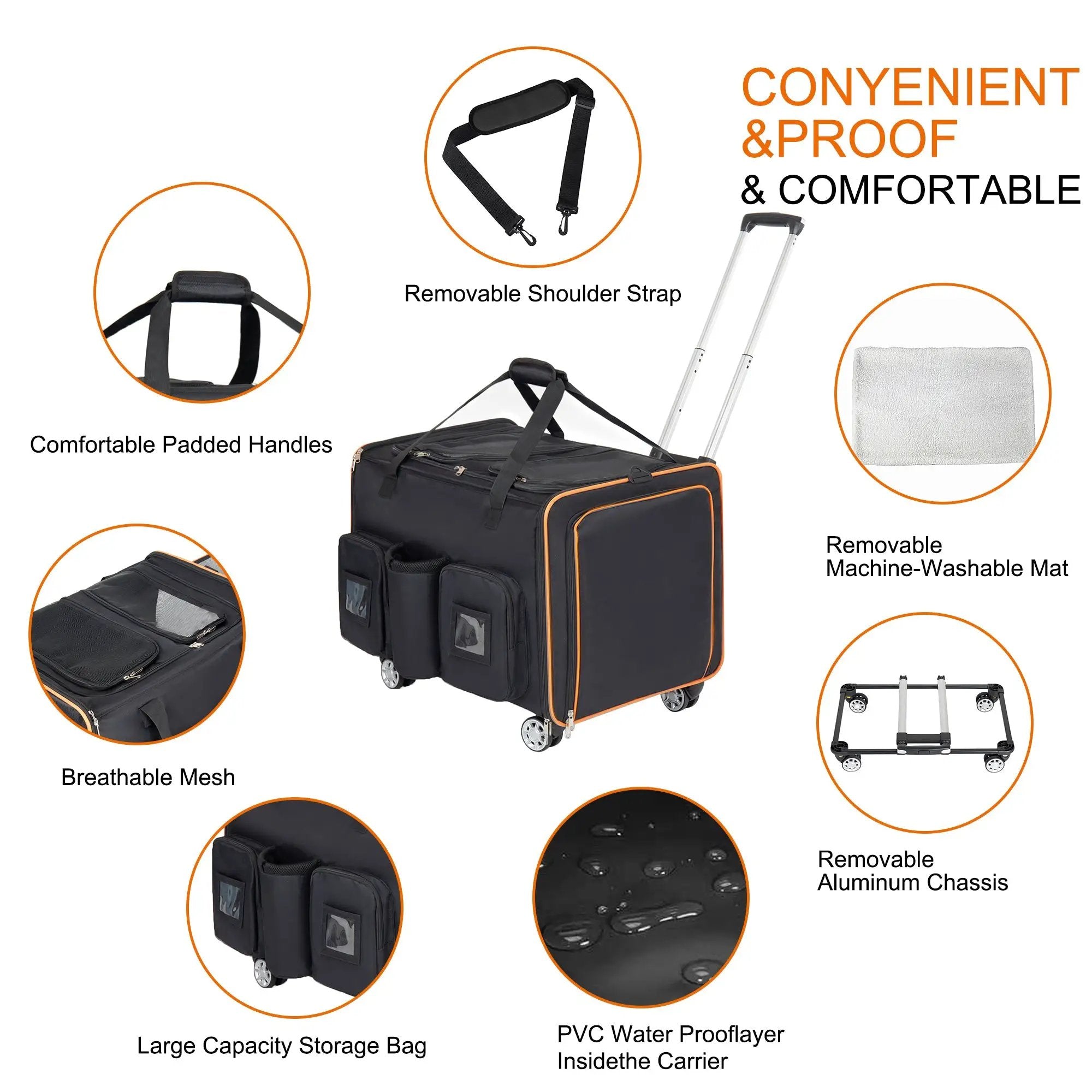 2 in 1 Large Cat Carrier for 2 Cats with Rolling Wheels and Expandable Design by HouseOfZazla