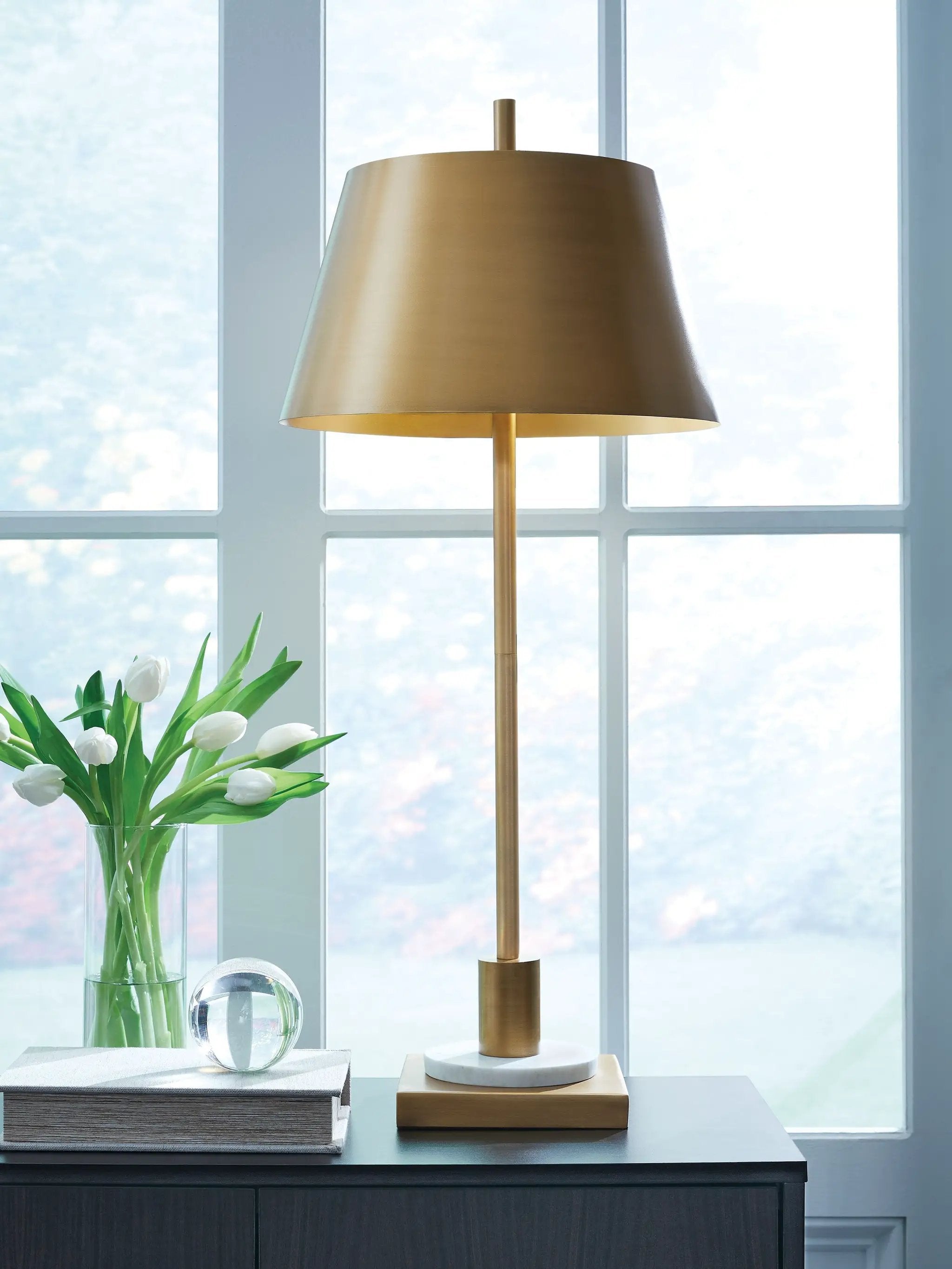Fritzburn - Metal Table Lamp - Gold Finish / White by Unique Piece Furniture