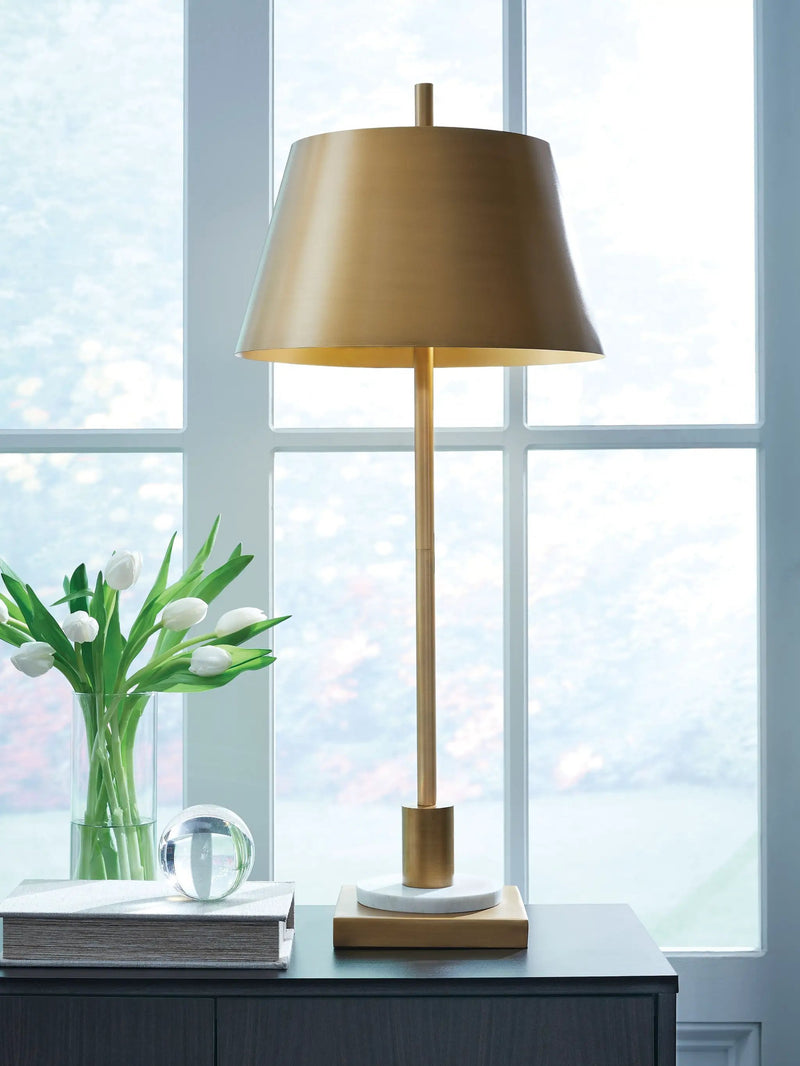 Fritzburn - Metal Table Lamp - Gold Finish / White by Unique Piece Furniture