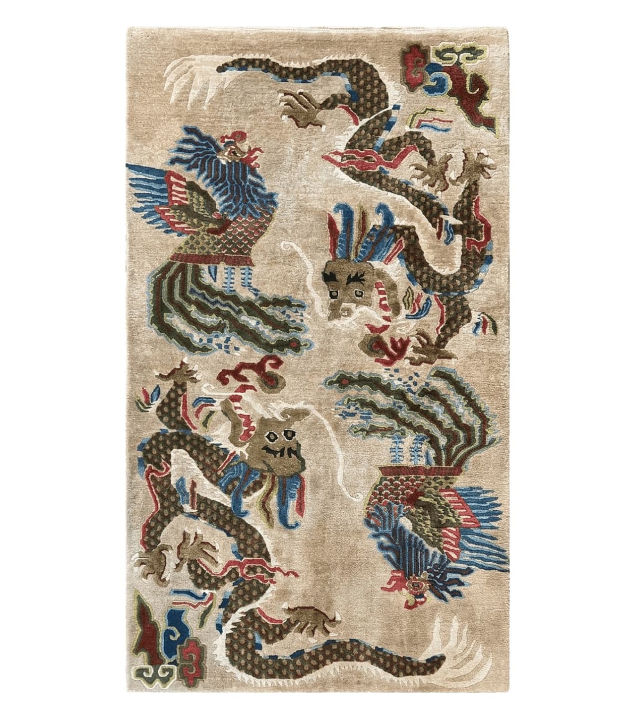 Antique Chinese Peking Rug 3 x 5.6, Dragon Motifs, Handmade Wool Asian Oriental Carpet by Jewel Rugs