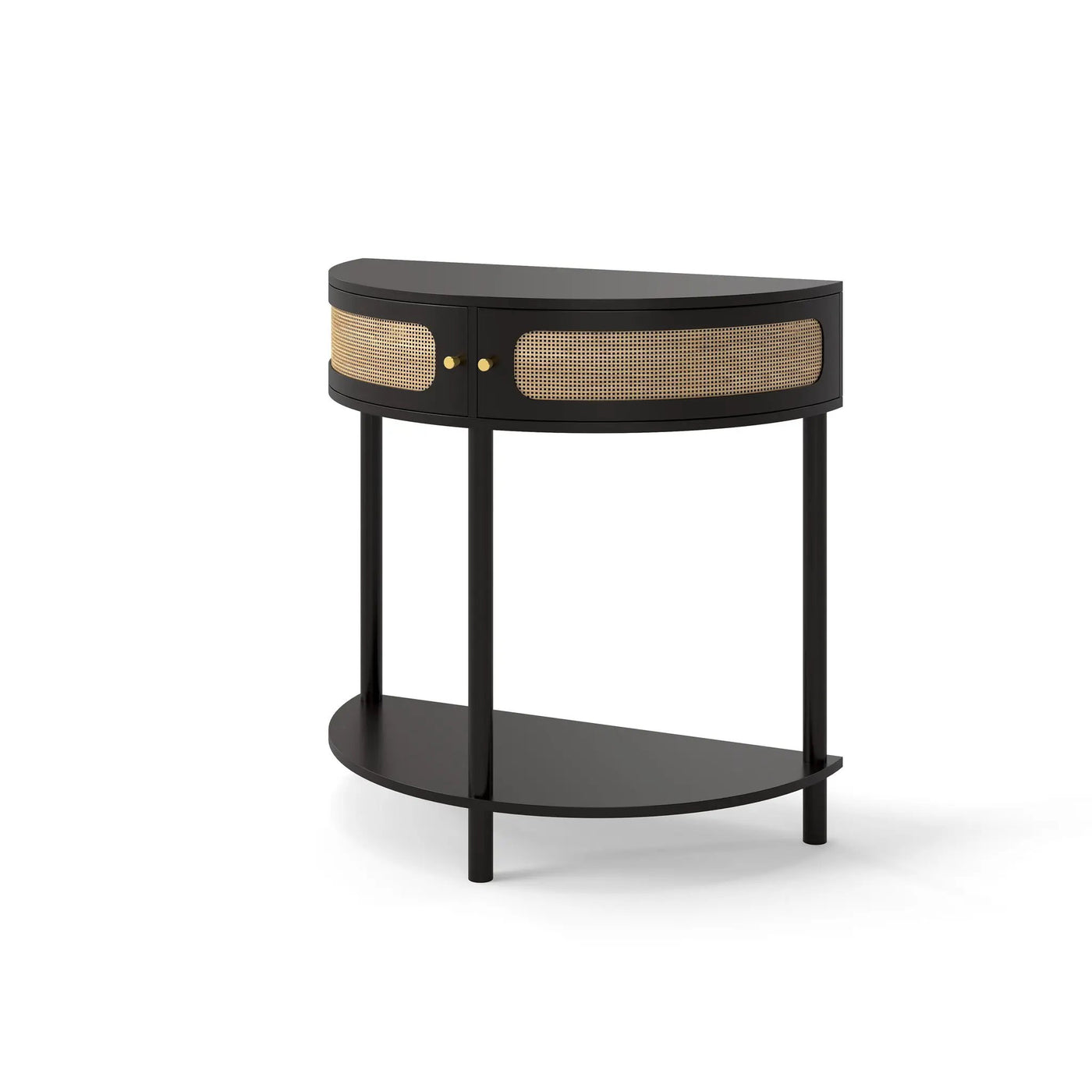 Boho Rattan Semi Circle End Table With Sliding Rattan Door, Storage And Bottom Shelf by Unique Piece Furniture