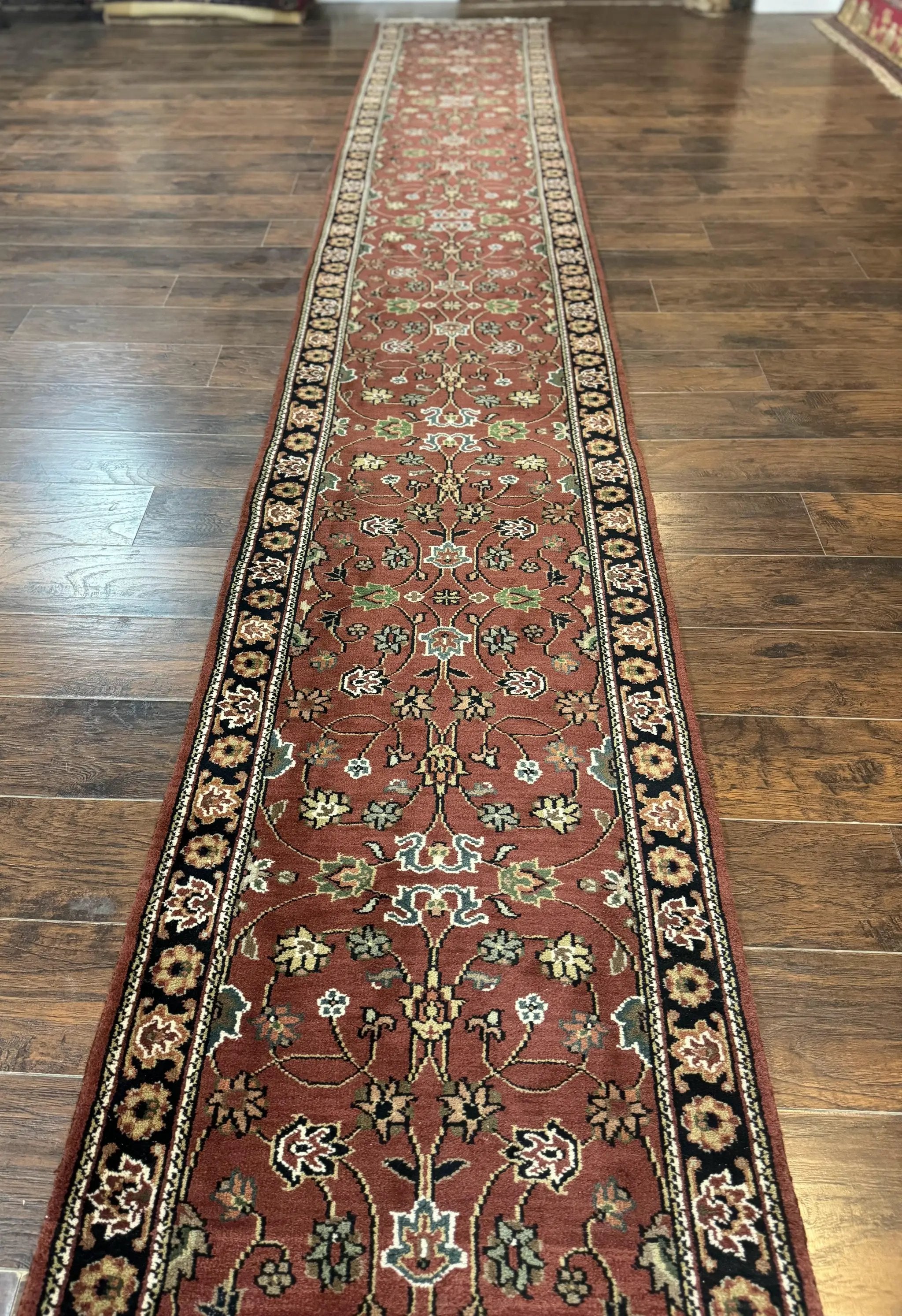 Indo Persian Sarouk Runner Rug 2.8 x 20 ft Runner for Hallway, Long Runner Rug, Handmade by Jewel Rugs