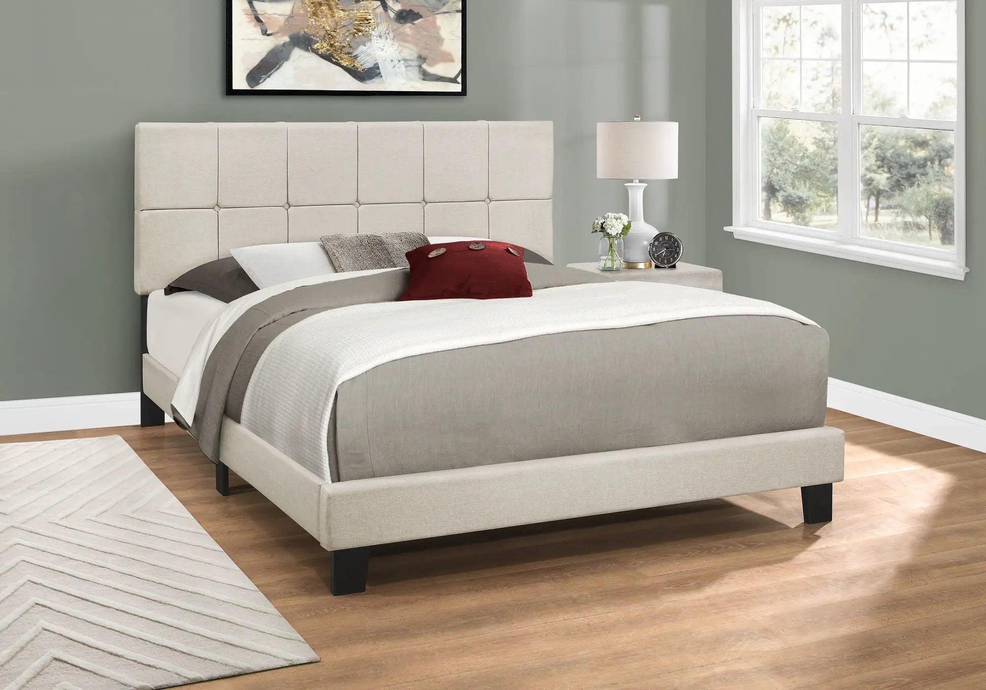 Queen Size Bed, Upholstered, Transitional - Beige by Unique Piece Furniture