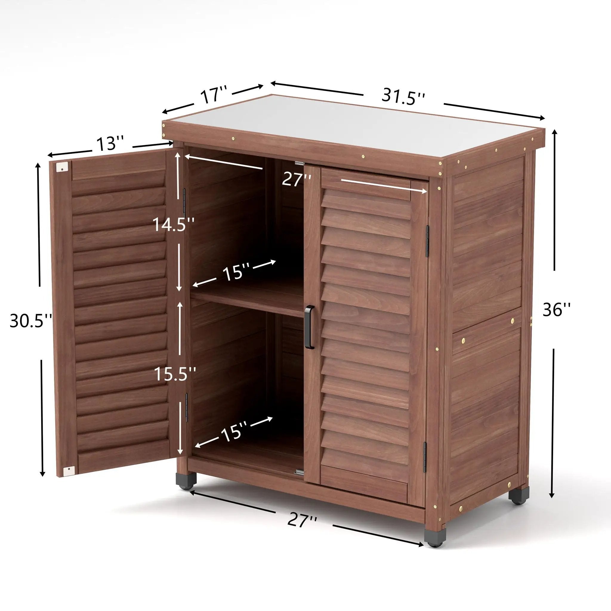 Potting Bench With Storage Cabinet And Metal Table Top For Outdoor by HouseOfZazla