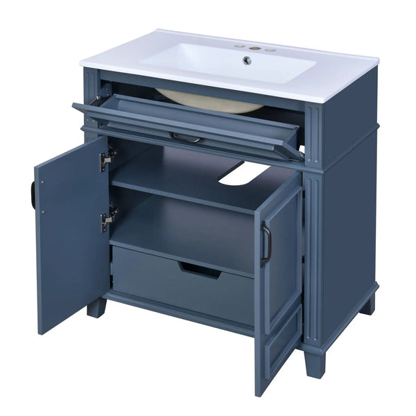 Bathroom Vanity With Sink Storage Cabinet - Blue