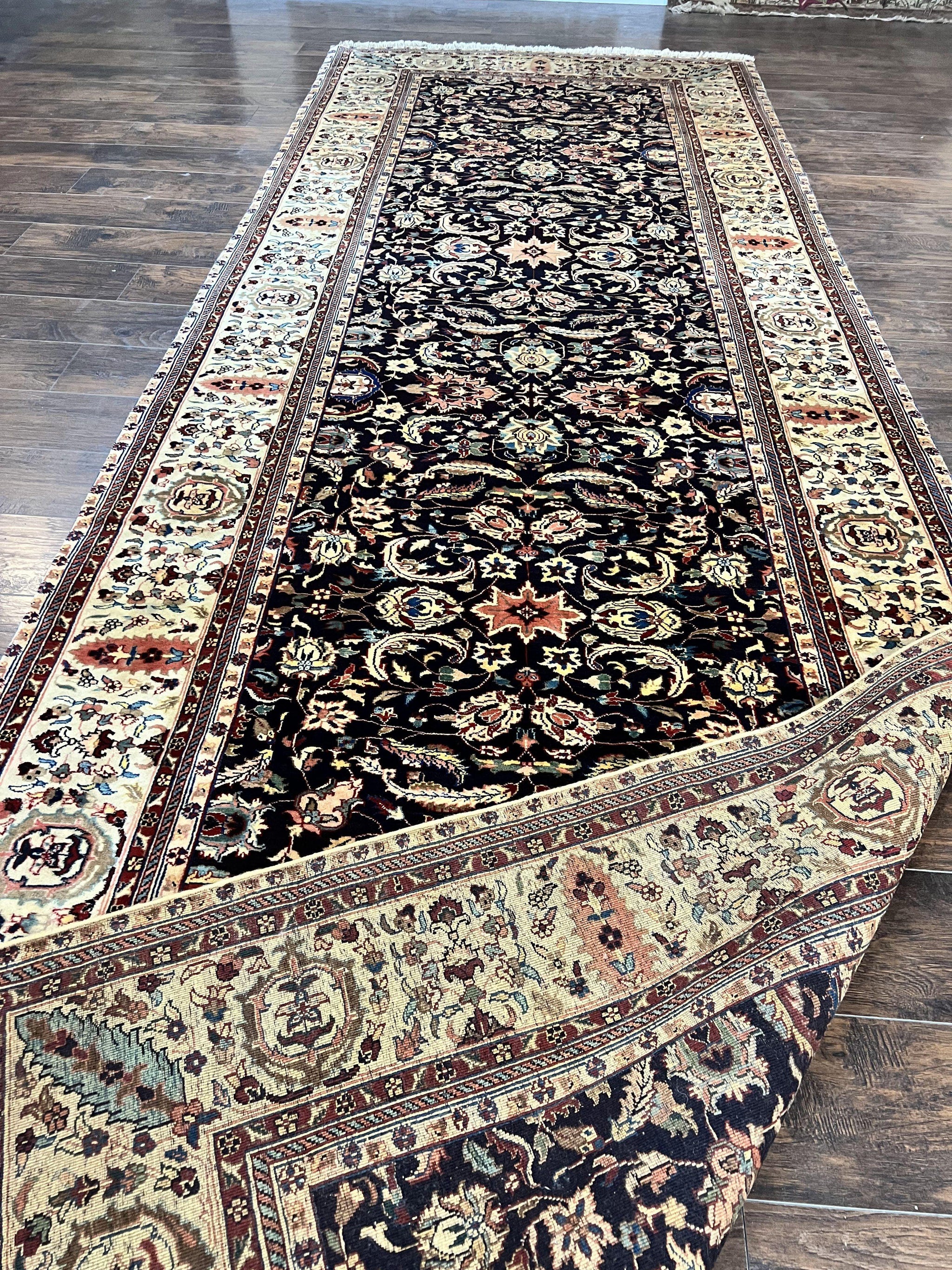 Indo Persian Rug 5x15, Wide Runner Rug 5 x 15 ft, Wool Hand Knotted Vintage Carpet, Black & Cream, Floral Allover Long Oriental Rug by Jewel Rugs