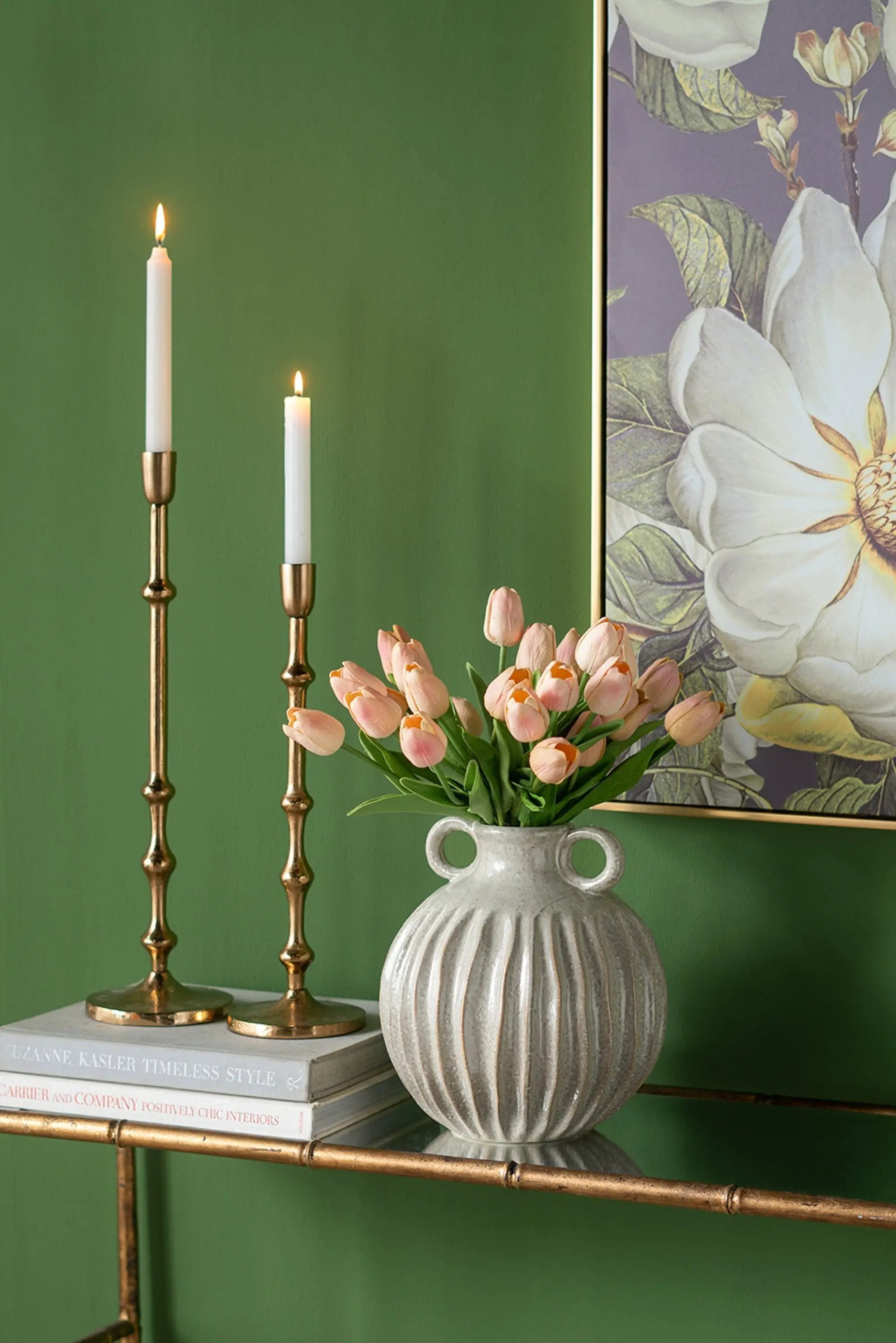4.5x15.5' Slender Aluminum Taper Candle Holder with Bead Accents, Bronze by HouseOfZazla