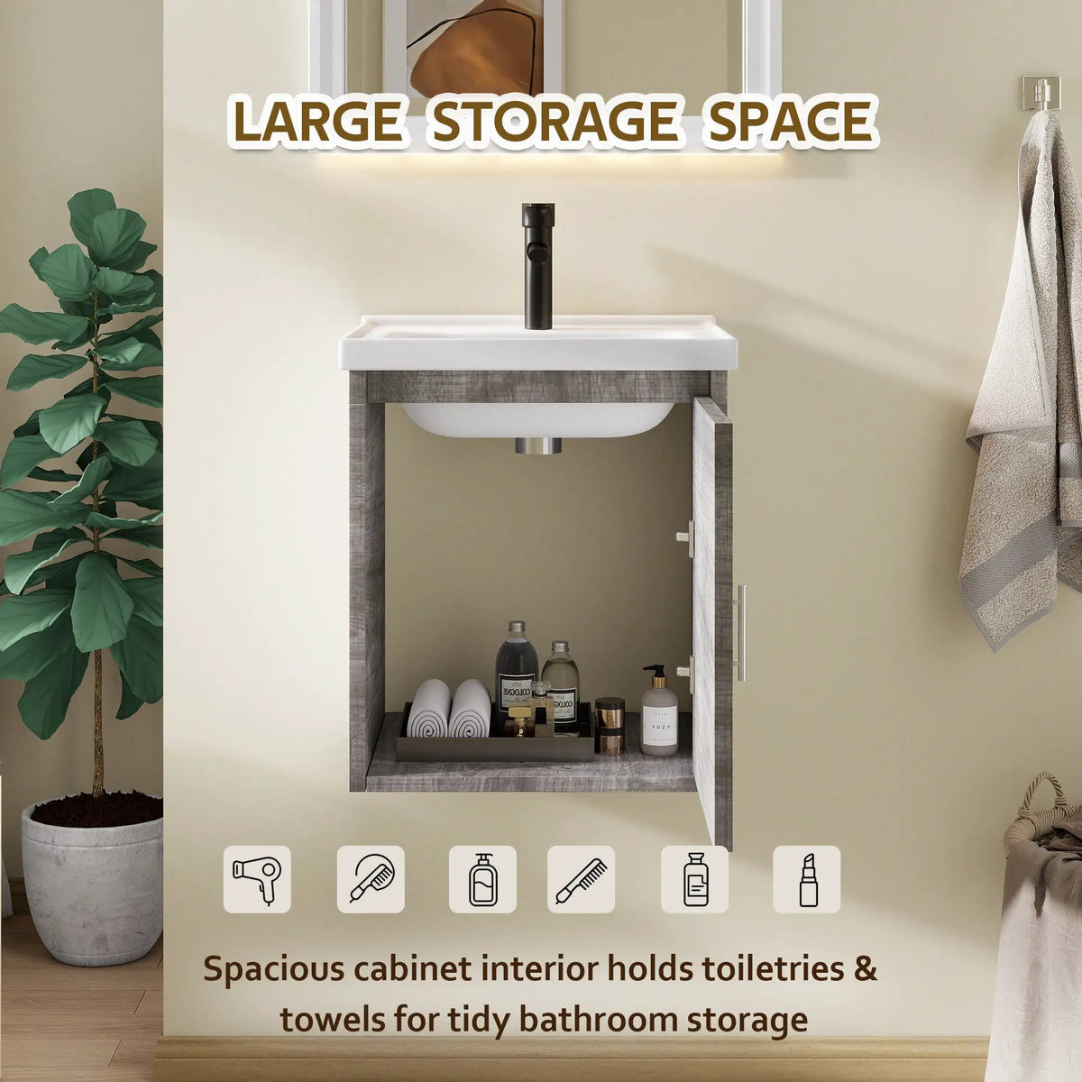 16" Floating Bathroom Vanity, Wall Mounted Plywood Cabinet by HouseOfZazla