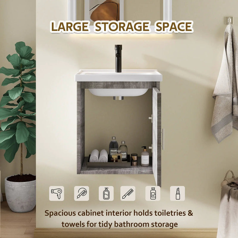 16" Floating Bathroom Vanity, Wall Mounted Plywood Cabinet by HouseOfZazla