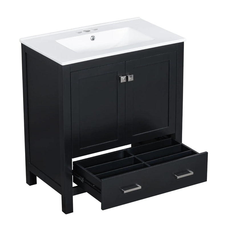 Bathroom Vanity With Single Sink, Combo Cabinet Undermount Sink, Bathroom Storage Cabinet With Two Doors And A Drawer, Soft Closing, Multifunctional Storage, Solid Wood Frame by HouseOfZazla