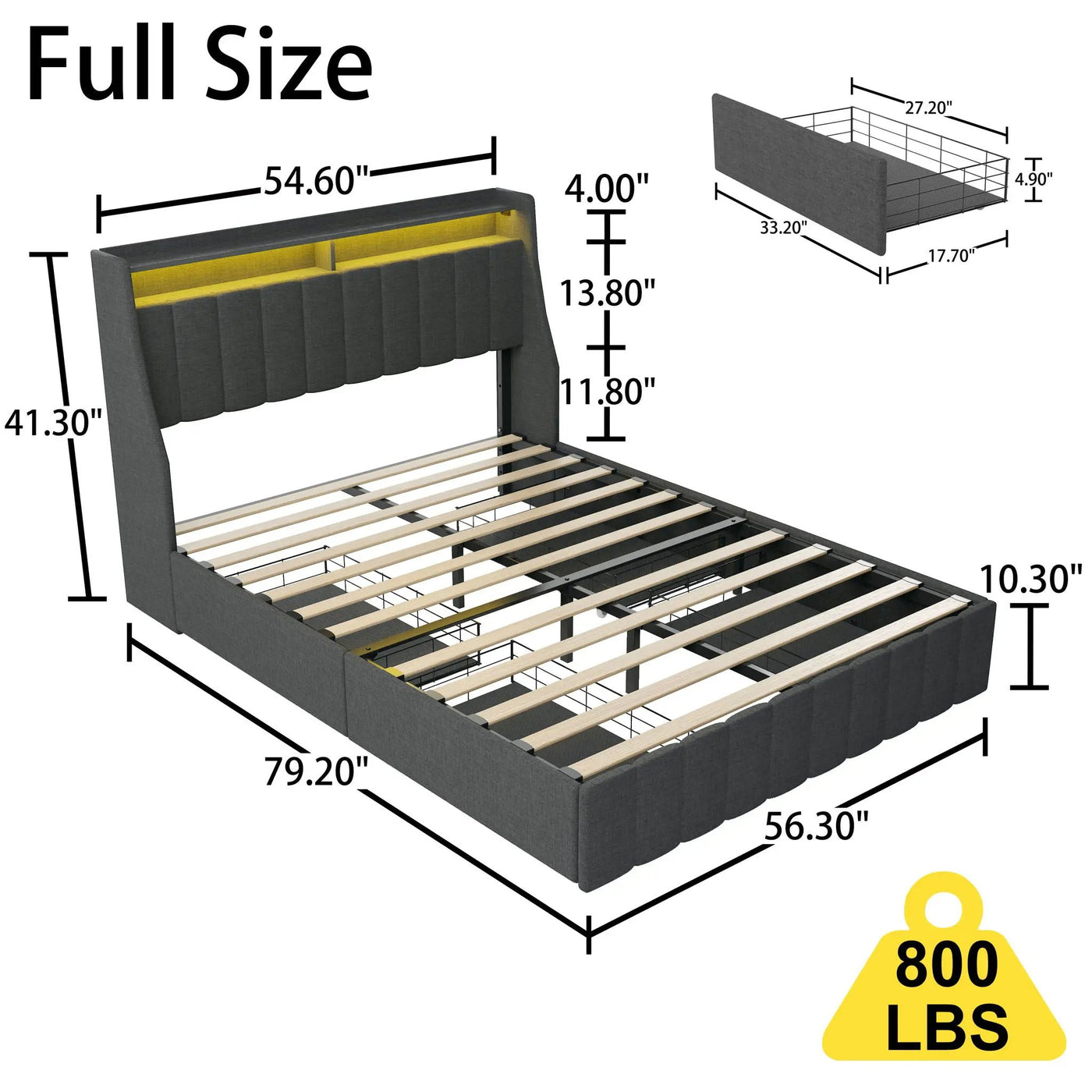 Bed With LED Lights, 4 Drawers, Winged Headboard Upholstered by Unique Piece Furniture