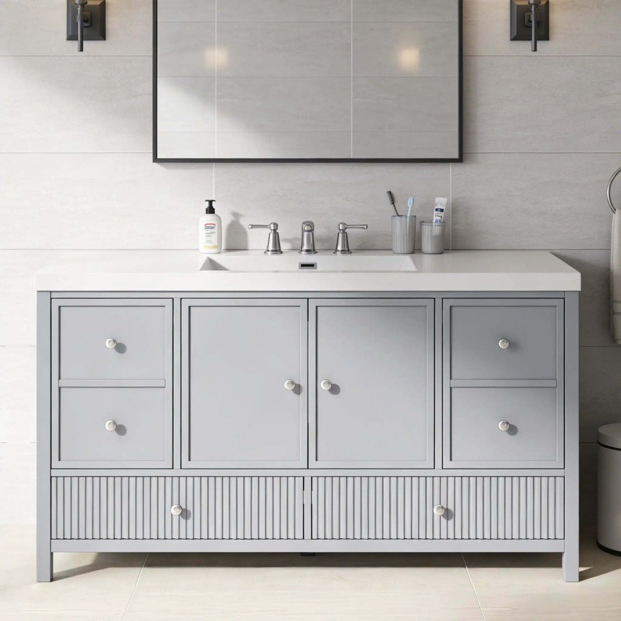 Bathroom Vanity With Separate Sink, Soft Close Doors And 4 Drawers by HouseOfZazla