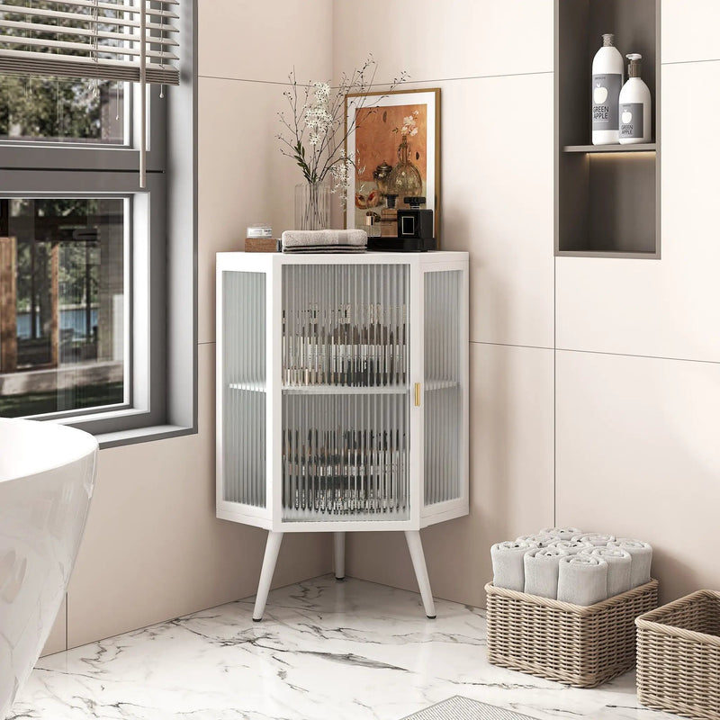 Corner Cabinet With Door And Shelves For Bathroom - White by HouseOfZazla