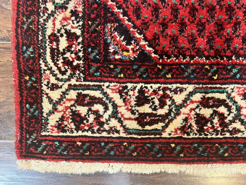 Persian Tribal Rug 2.6 x 5, Boteh Paisley Pattern, Red and Beige, Wool Hamadan Rug by Jewel Rugs