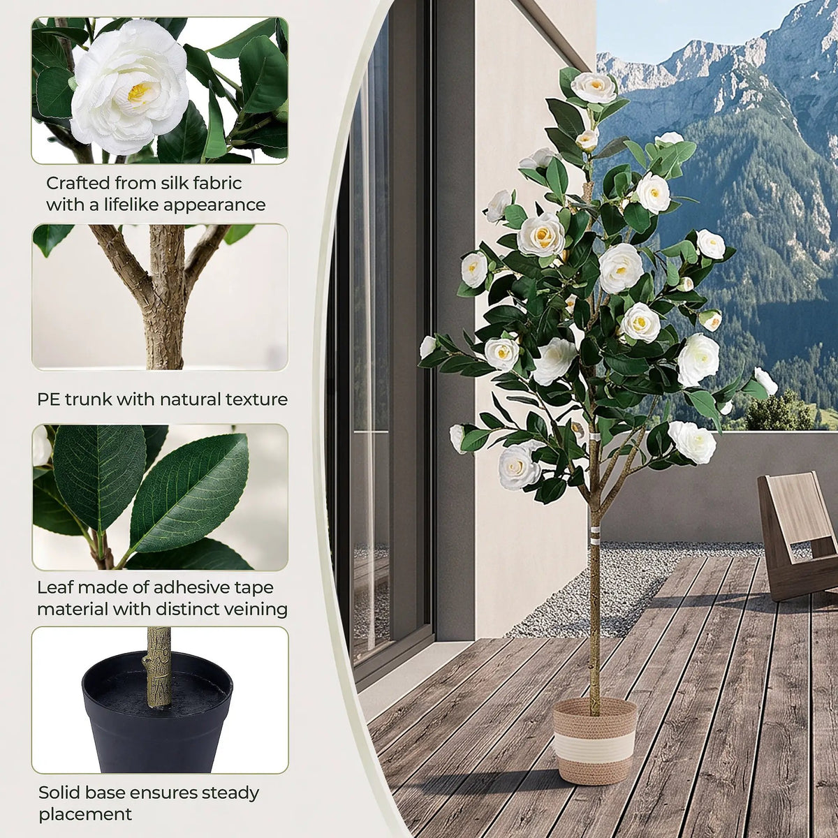 Artificial Camellia Tree 5-FT Faux Plants Indoor by HouseOfZazla