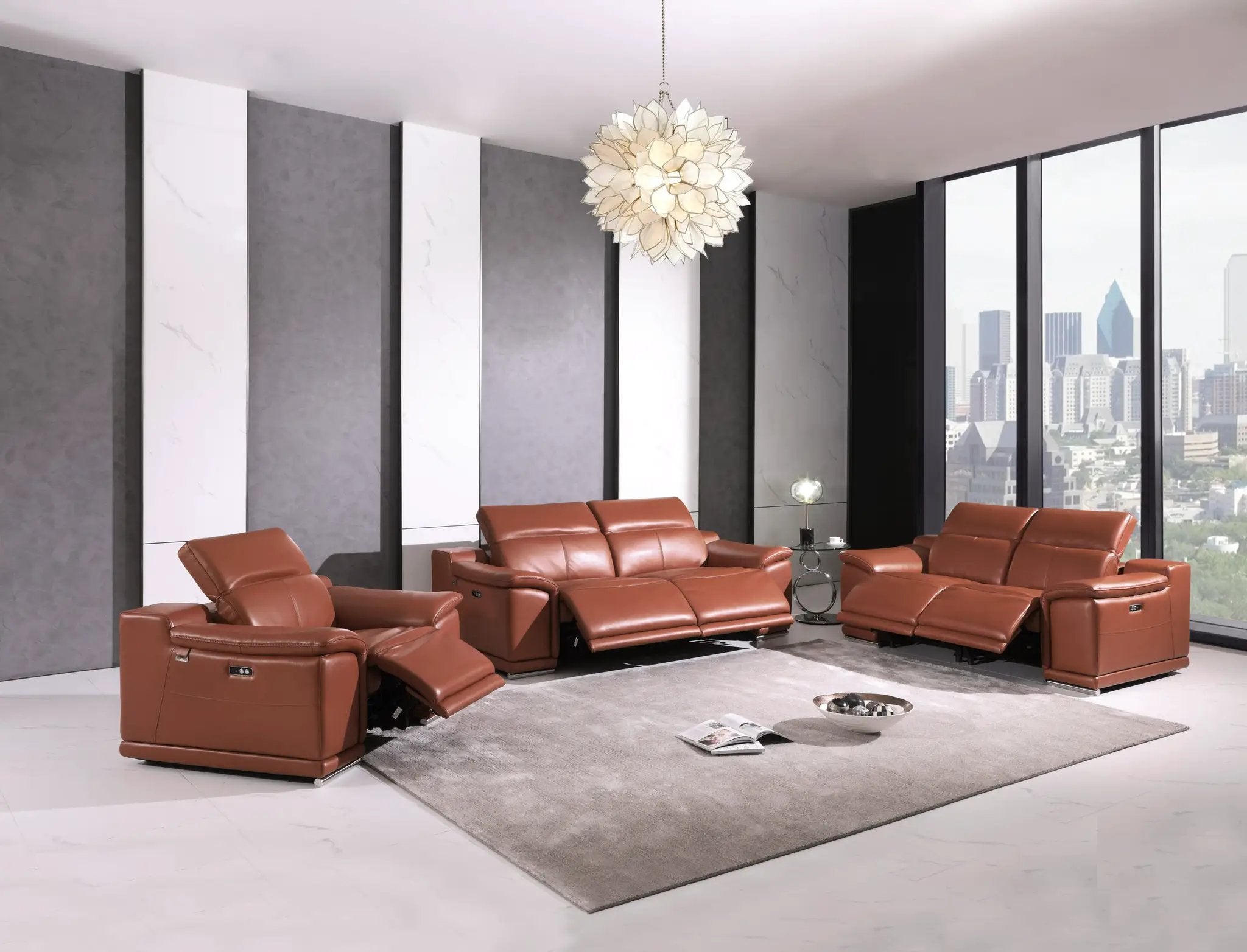 Genuine Italian Leather Power Reclining Sofa by BLAKHOM