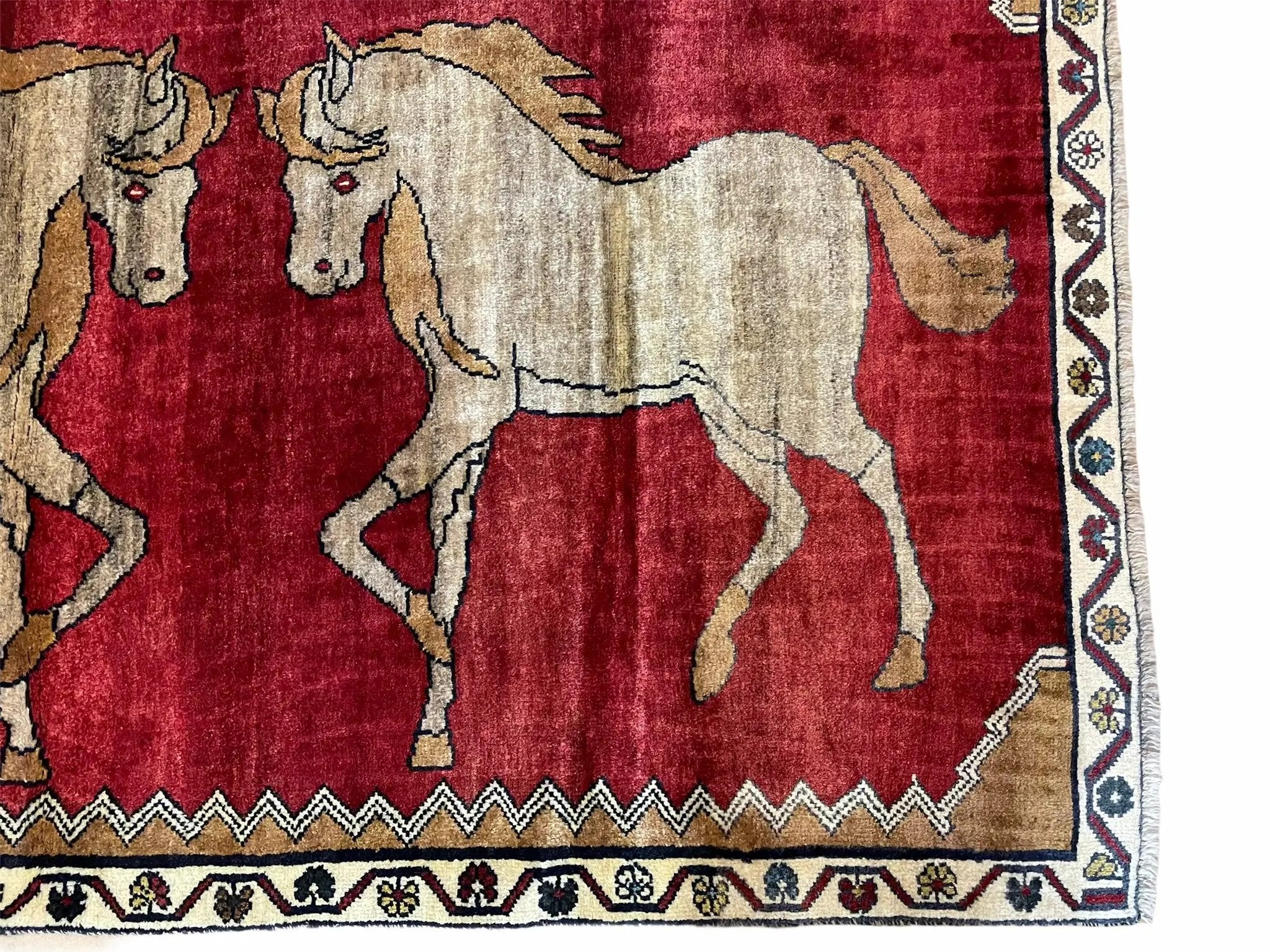 4 X 6 Handmade Hand-Knotted New Vintage Rug Wool Horses Red Organic Dyes Tribal by Jewel Rugs
