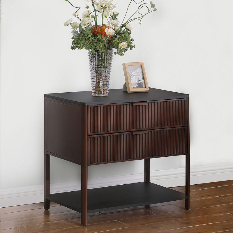 Tova - 2 Drawer Side Table With Shelf - Dark Brown by HouseOfZazla