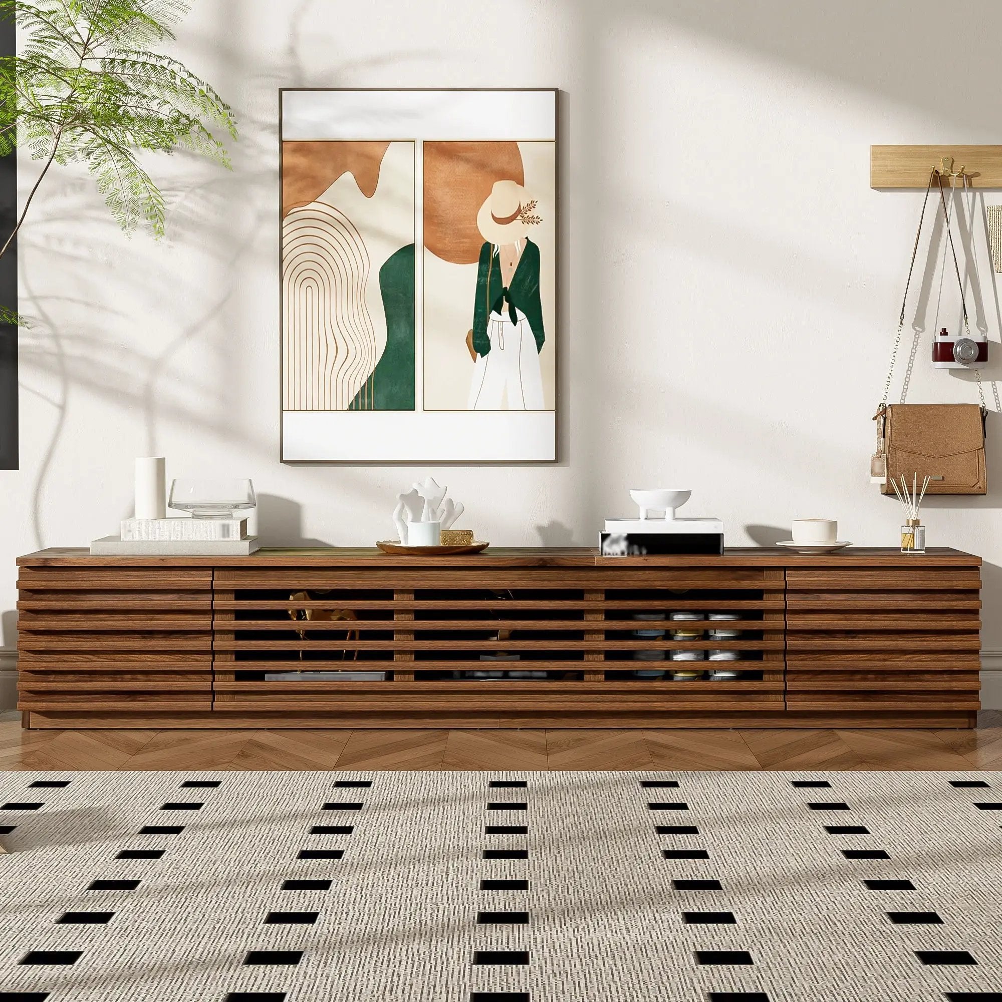 TV Stand For TVs, Entertainment Center With Cable Management And Soft Closing Hinges - Walnut by Unique Piece Furniture