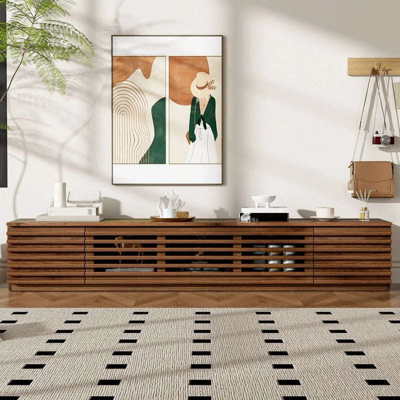 TV Stand for TVs, Entertainment Center with Cable Management and Soft Closing Hinges - Walnut by HouseOfZazla