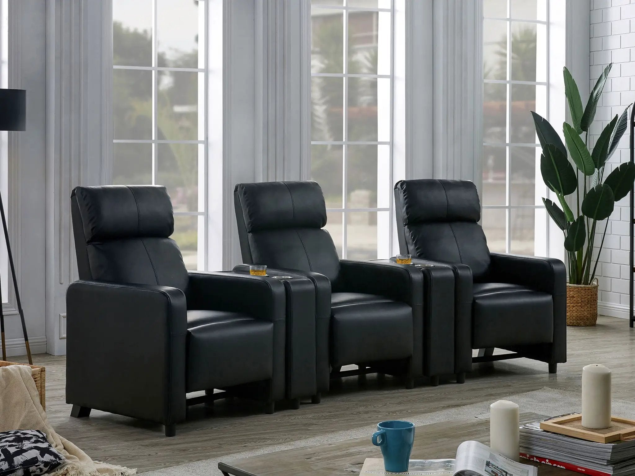 Toohey Upholstered Tufted Recliner Living Room Set Black by Unique Piece Furniture