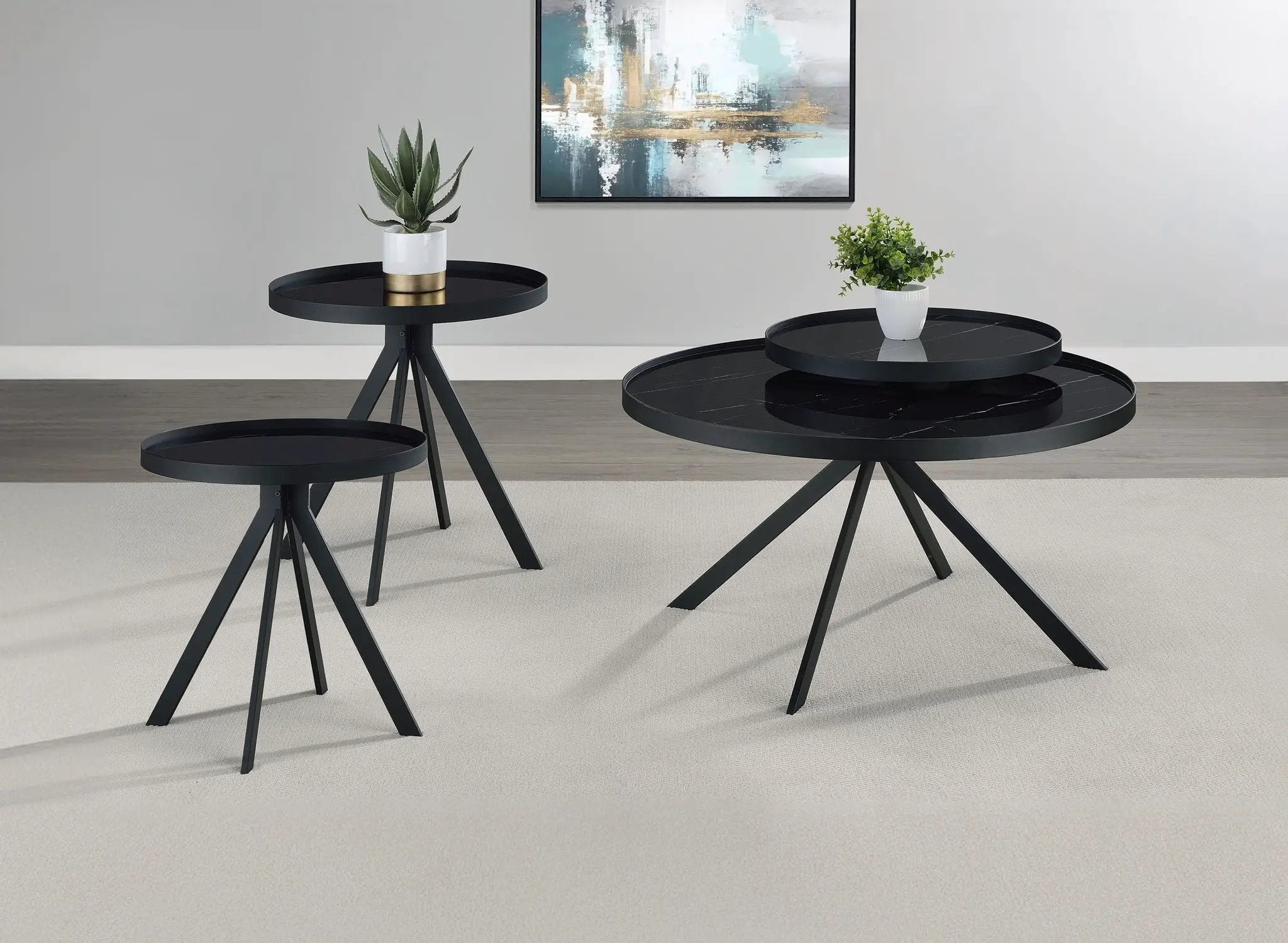 Briggs 3-piece Round Coffee and End Table Set Black by Unique Piece Furniture