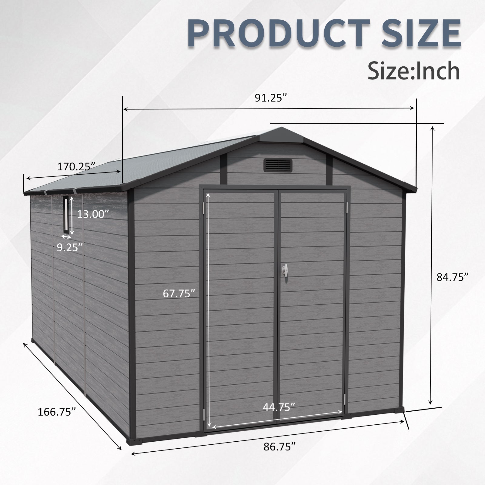 8x14 FT Plastic Outdoor Storage Shed - Lockable Resin Tool Shed with 2 Window & 3 Air vents by HouseOfZazla