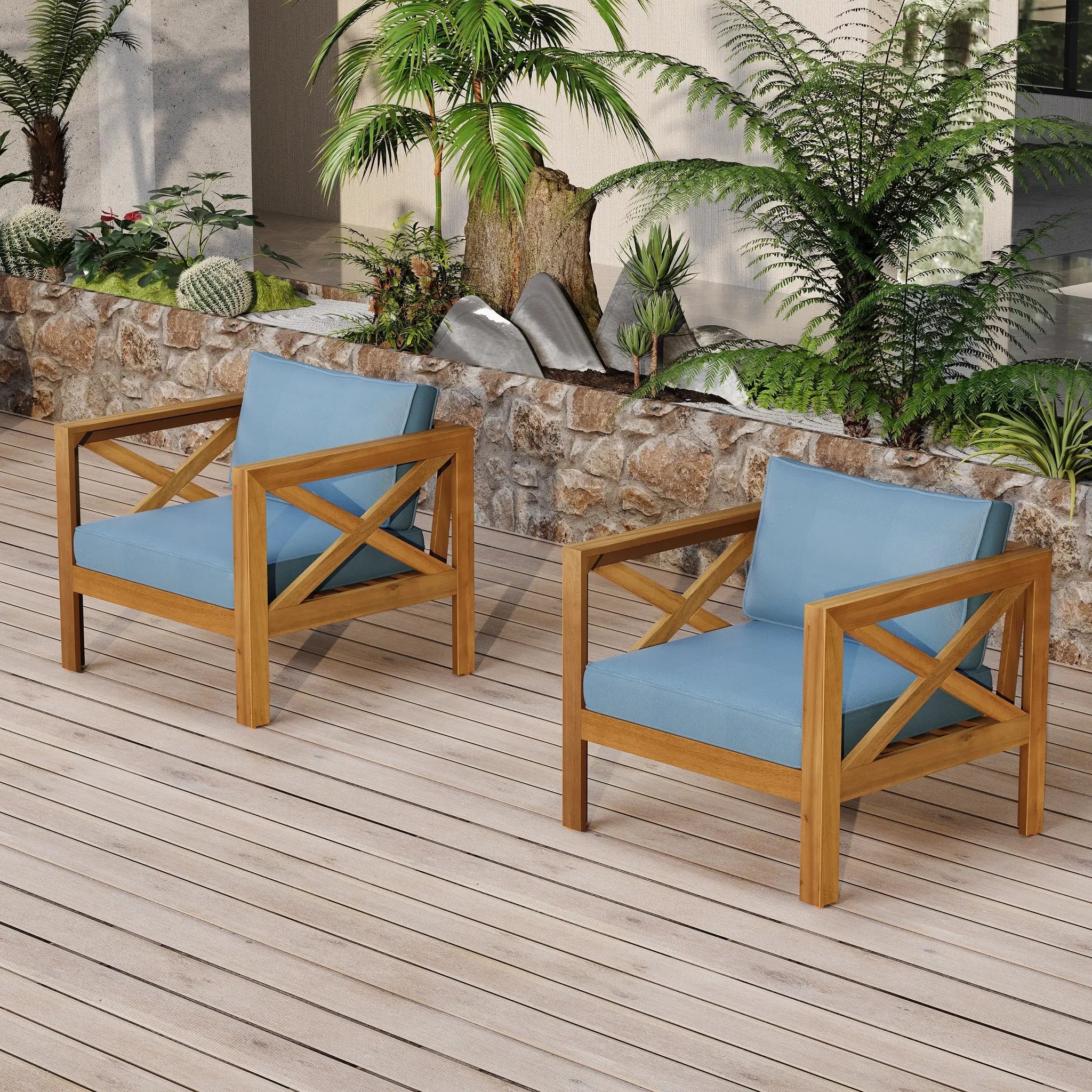 Patio Conversation Set, Outdoor Wood Conversation Seat (Set of 2) by HouseOfZazla