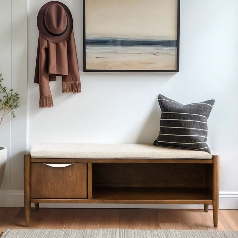 Accent Bench With Storage, Upholstered Cushion - Walnut Brown by Unique Piece Furniture
