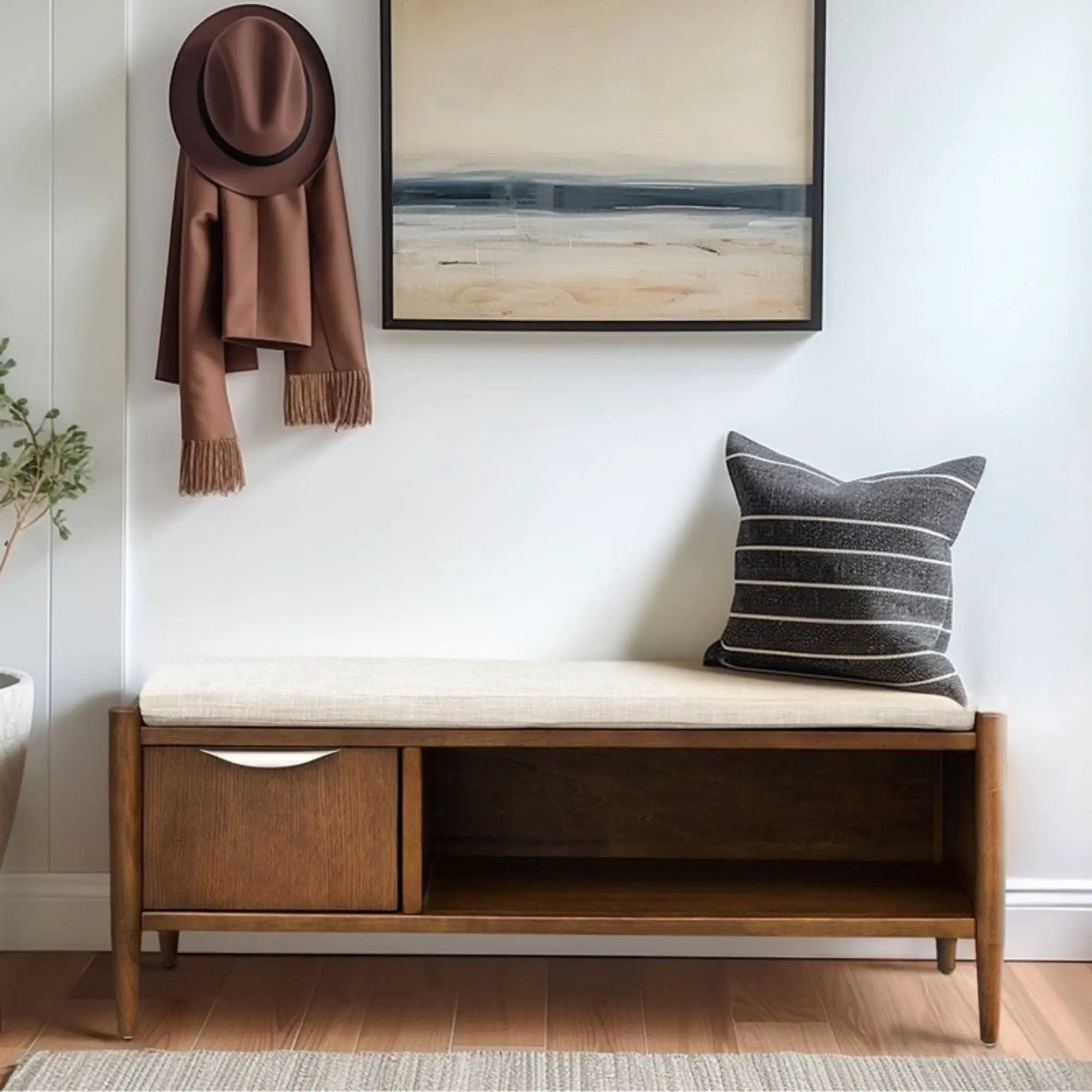 Accent Bench With Storage, Upholstered Cushion - Walnut Brown by HouseOfZazla
