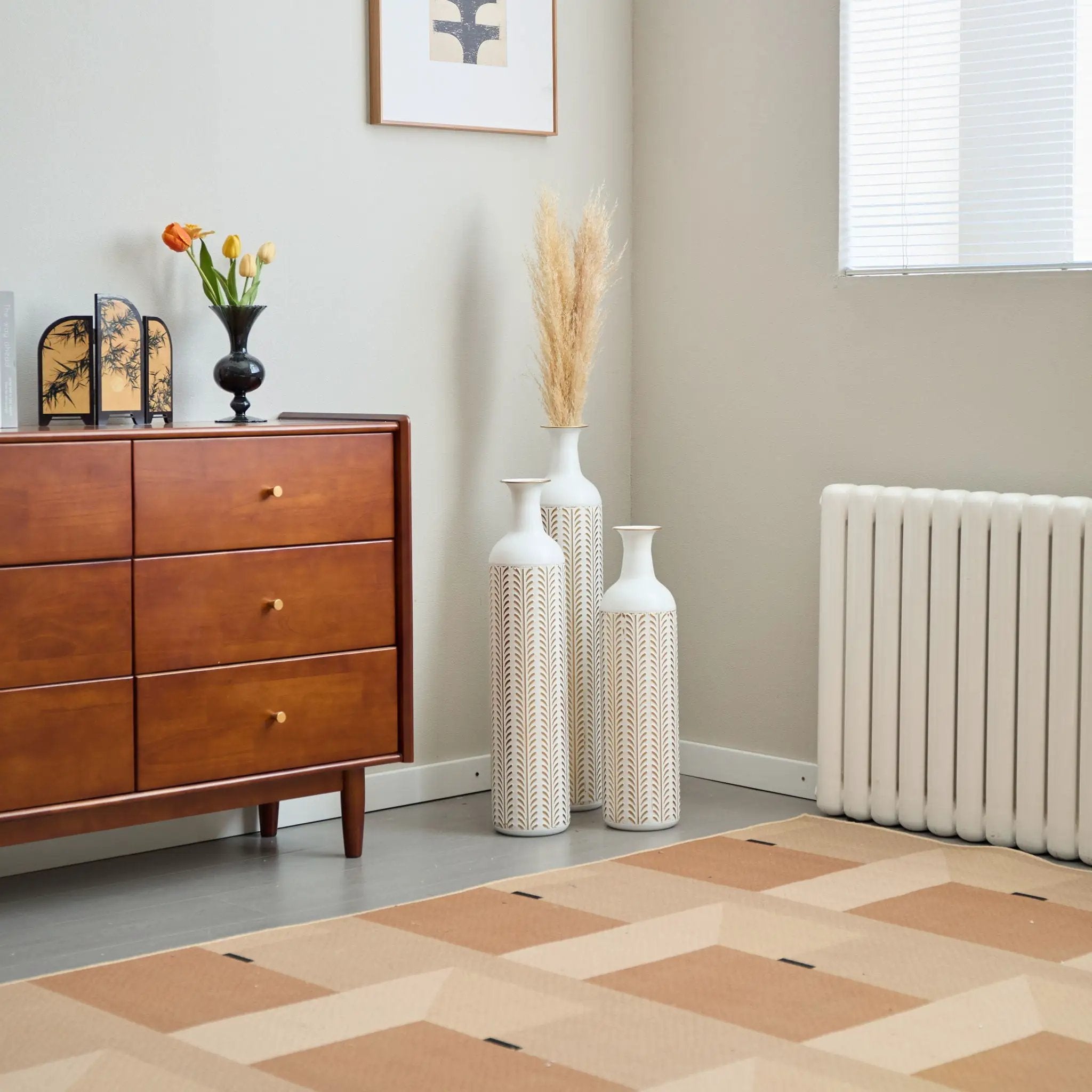 Floor Metal Vase Modern Style Decoration Home Metal Vase 3 Piece Set Gorgeous Home Decoration Large Glazed Metal Vase - Gold / White by Unique Piece Furniture