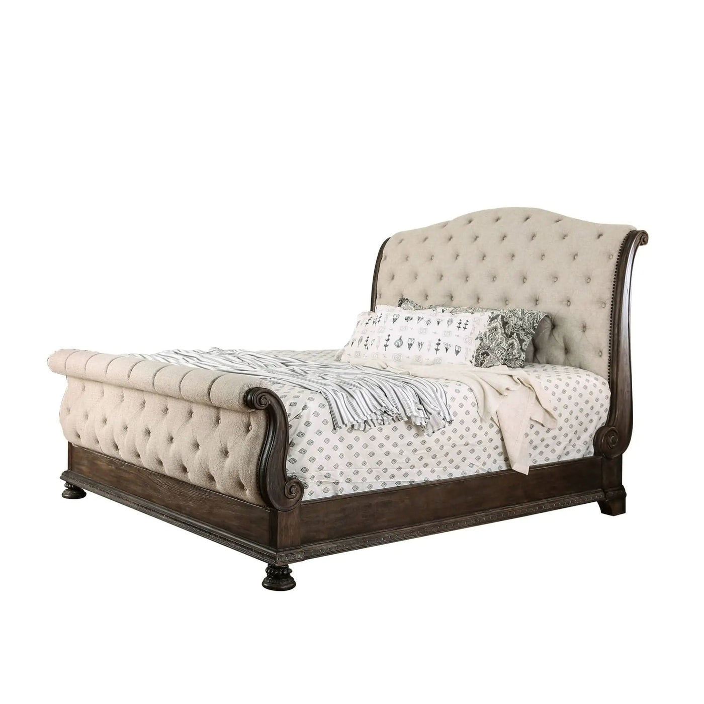 Sleigh Bed With Button Tufted Fabric Headboard And Footboard by Unique Piece Furniture