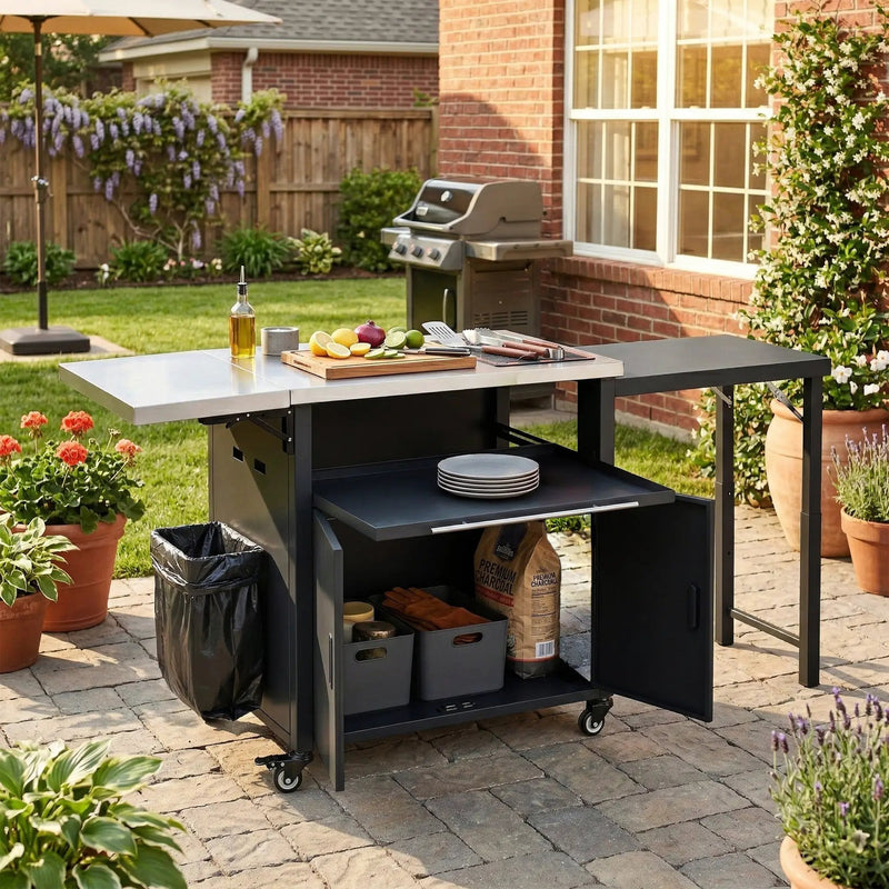 Foldable Outdoor Prep Station BBQ Cart Patio Dining Cart by HouseOfZazla