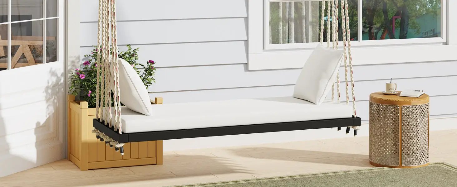 Patio Wooden Swing Chair Hanging Porch Swing Bench by HouseOfZazla