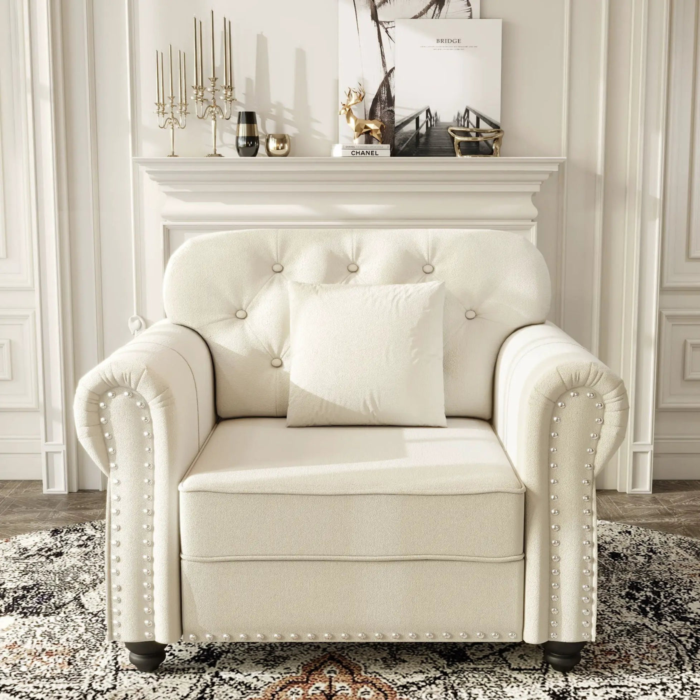 Upholstered Sofa With Nailhead Trim And Rolled Armrests by HouseOfZazla
