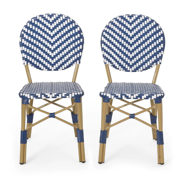Outdoor Rattan and Aluminum French Armless Bistro Chairs Set - Navy Blue