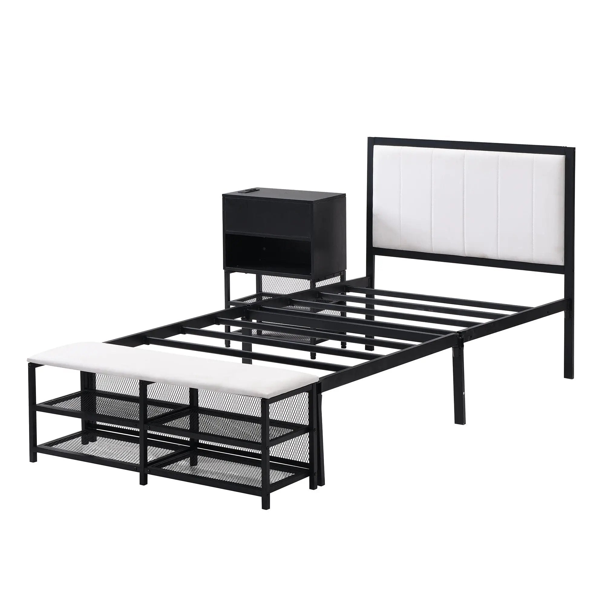Platform Bed With 2 Tier Storage Shelves, Storage Cabinet by Unique Piece Furniture