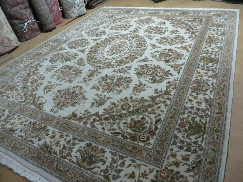 8' X 10' Handmade Chinese Floral Oriental Wool Silk Accent Rug Ivory Organic by Jewel Rugs