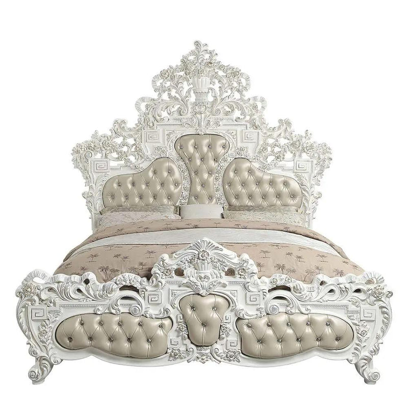 Vanaheim - Eastern King Bed - Beige Synthetic Leather & Antique White by Unique Piece Furniture