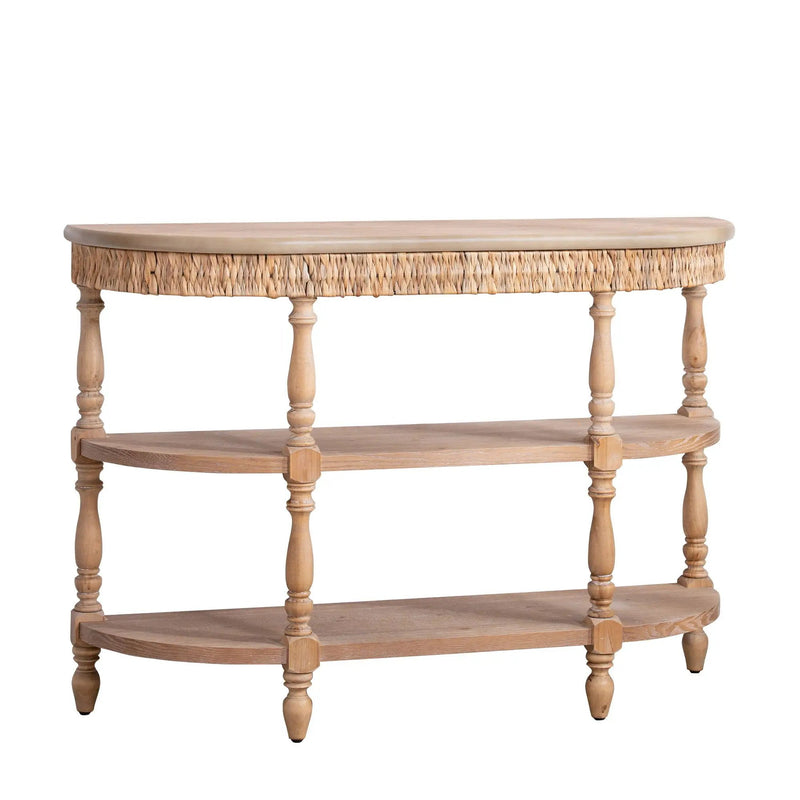 Handcrafted Console Table With Hand Woven Trim, 3 Tier Storage Shelves - Natural by Unique Piece Furniture