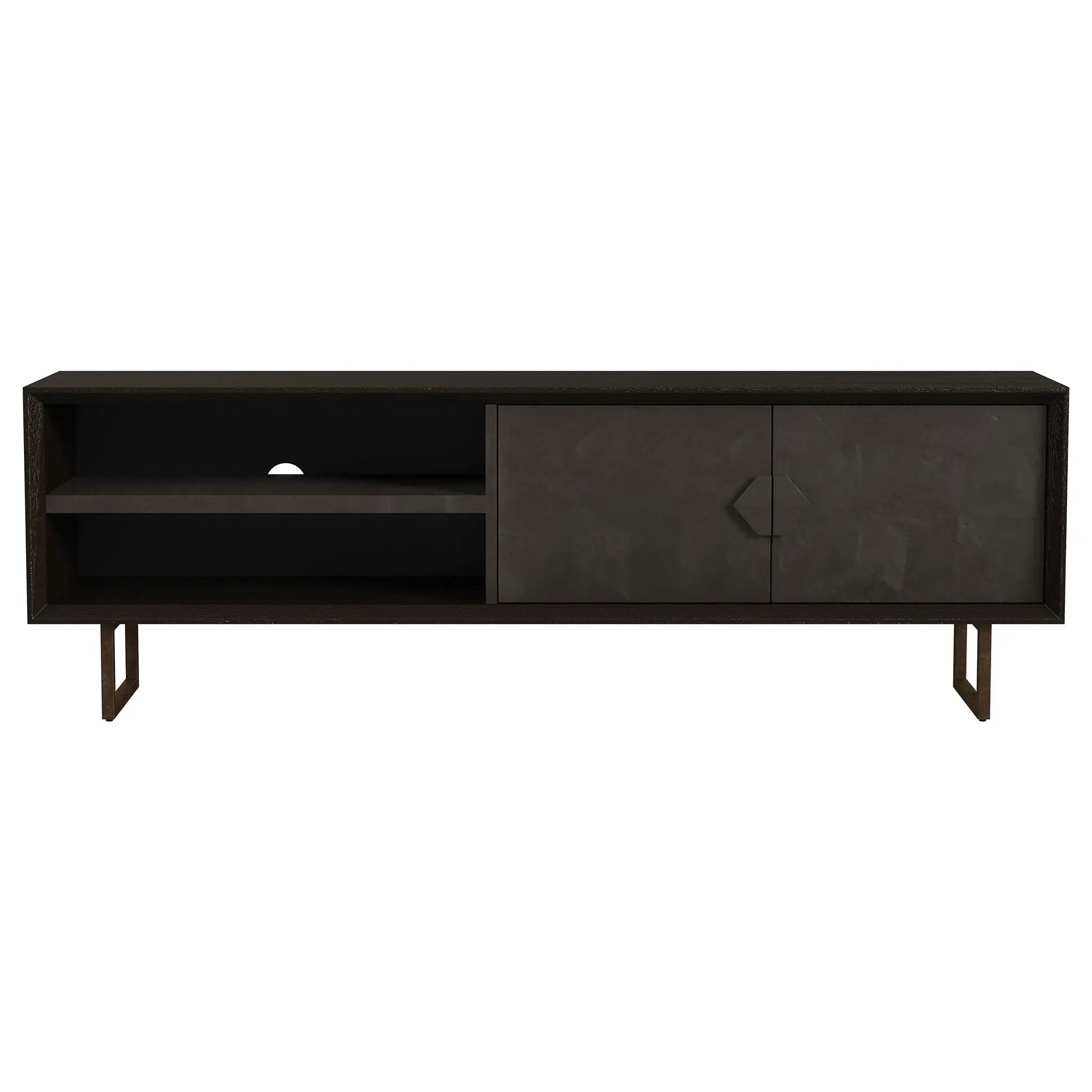 Manaya - 2 Door Stand With Open Shelving And Hidden Storage - Charcoal Black by HouseOfZazla